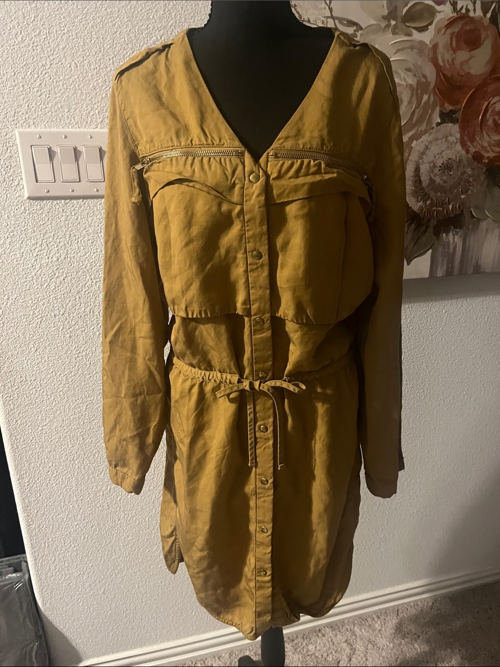 H&M size 12 Mustard Drawstring Shirt Jacket/mini dress - Women